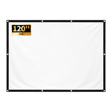 Zoomly 120 inch draagbaar projectiescherm, blanco wit 16:9-doek met zwarte rand en metalen ogen om op te hangen.