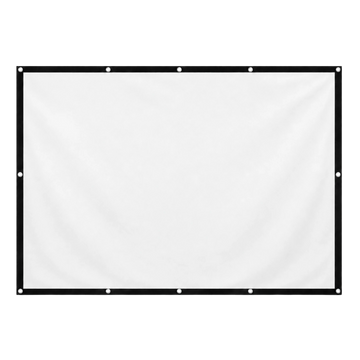 Zoomly draagbaar projectiescherm, blanco wit 16:9-doek met zwarte rand en metalen ogen, geschikt voor binnen en buiten.
